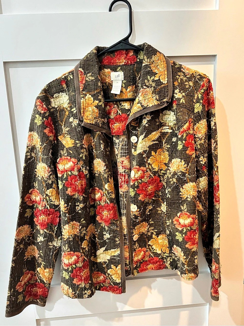 J. Jill Floral Cotton Jacket in Brown & Red Size Medium